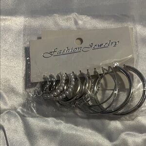 Silver Hoop and Pearl Earring Set 6 peace